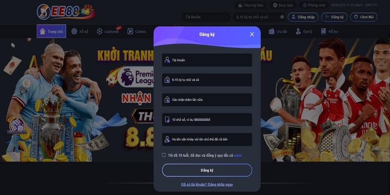 Đăng ký nhanh chóng tại nhà cái EE88