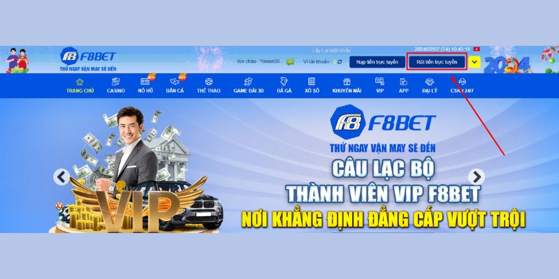 Các thao tác rút tiền F8bet